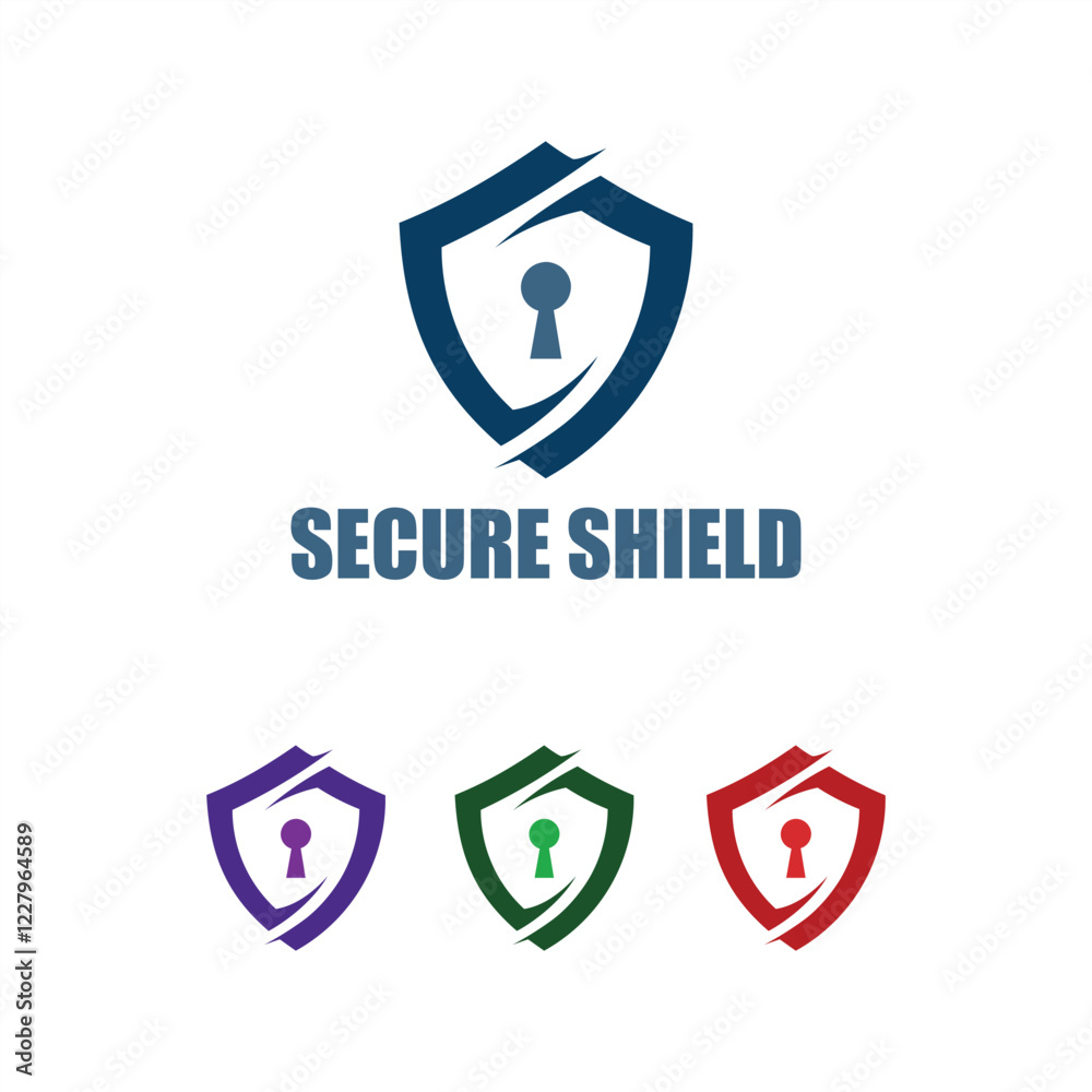 Secure shield logo design with lock symbol in various colors for security and protection branding Secure shield logo design with lock symbol in various colors for security and protection branding