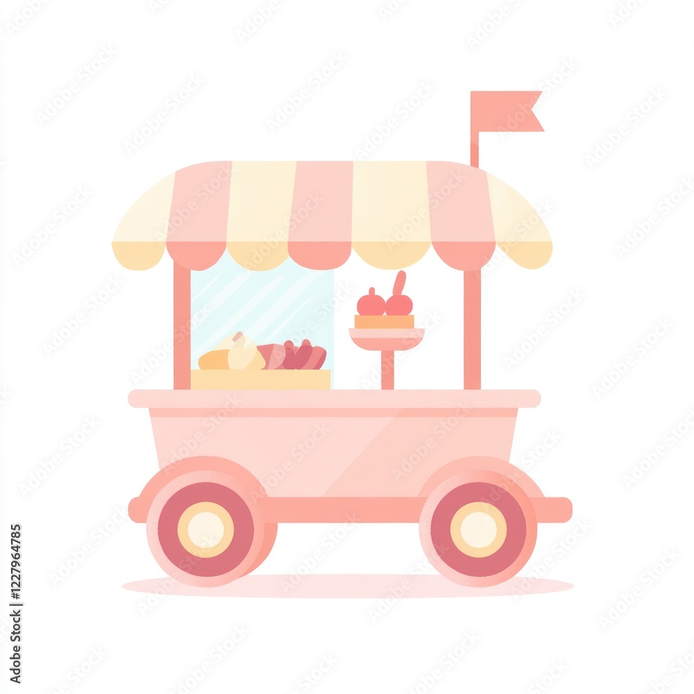 Obraz premium Pink food cart with pastries and dessert, mobile vendor for treats and snacks