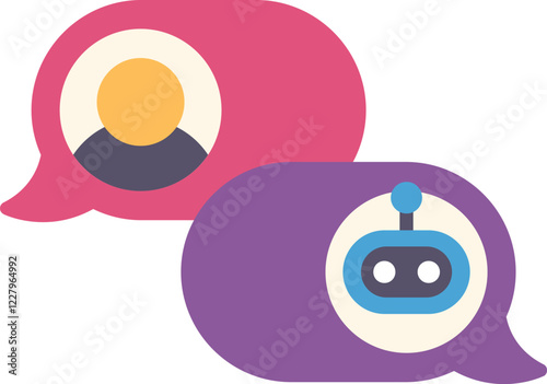 Chatbot and human having a conversation through speech bubbles, artificial intelligence