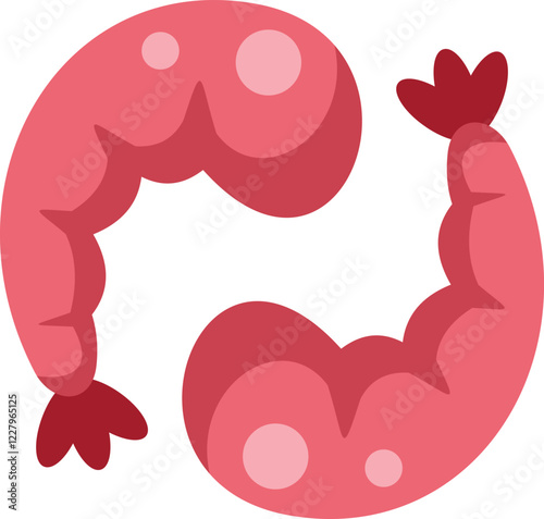 This vector illustration shows two cooked shrimps forming a circle, ideal for projects related to seafood, cuisine, and healthy eating