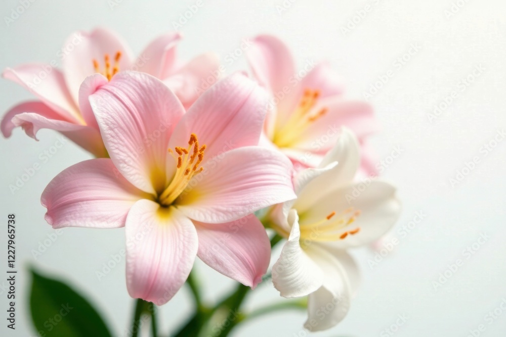 Naklejka premium soft pastel colors of flowers on a white background, bouquet, gardenia, lily