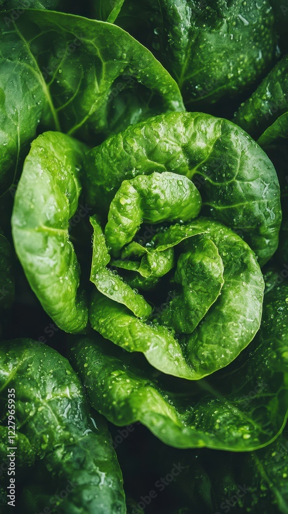 Fototapeta premium Dewy Green Lettuce: A Close-Up View of Freshness