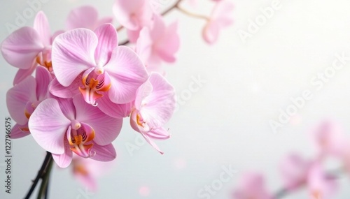 soft pastel colors of flowers on a white background, orchid, whimsical