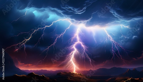 Wallpaper Mural dynamic electric lightning bolt against a dark night sky background Torontodigital.ca