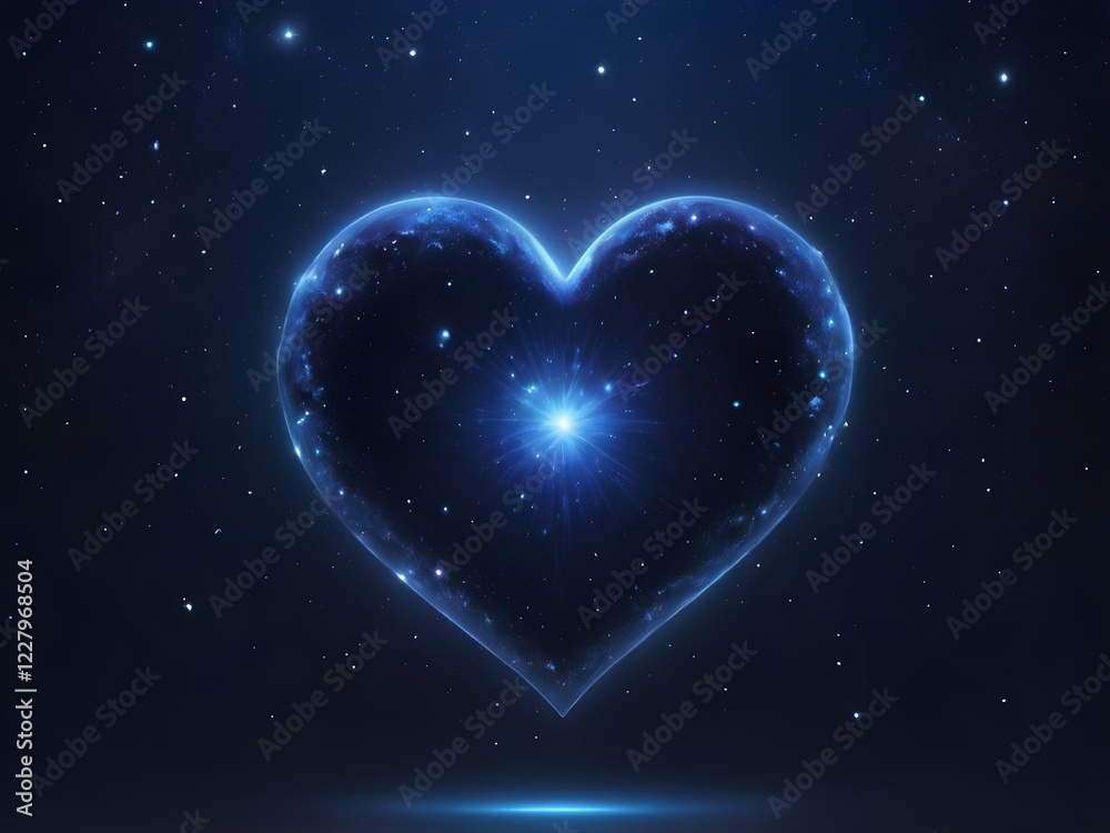 A cosmic-inspired heart glowing in a starry galaxy with a deep blue backdrop.