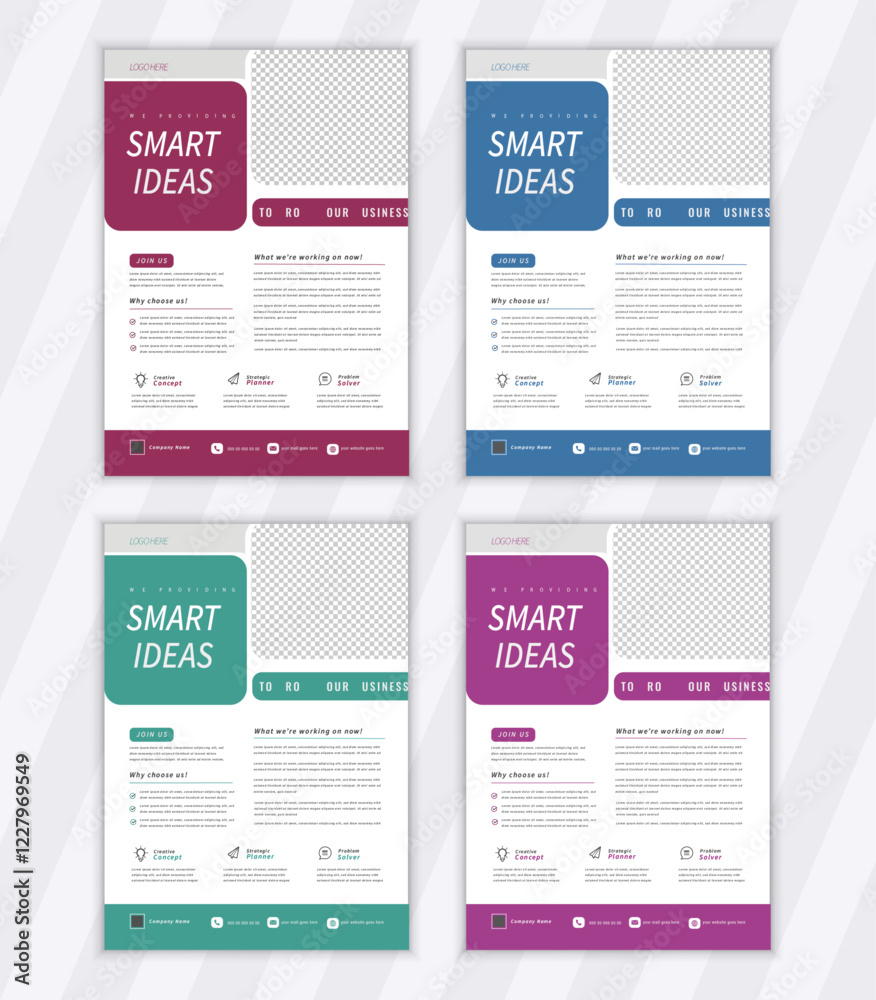 Naklejka premium A bundle of 4 templates of different colors a4 flyer templets. modern business flyer template . creative and unique professional editable vector. 