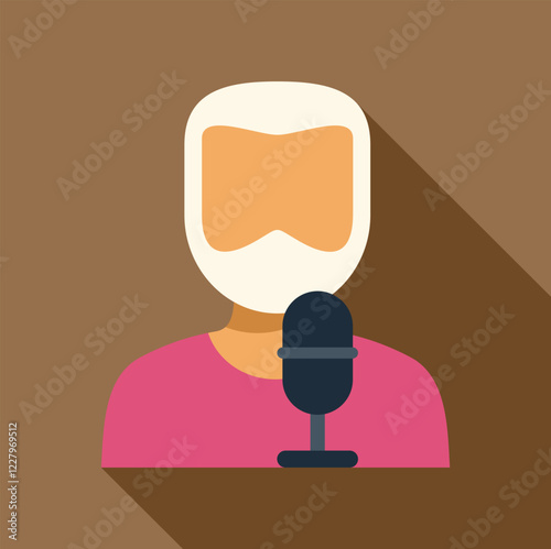 Elderly man using microphone, talking, podcasting, or recording audio