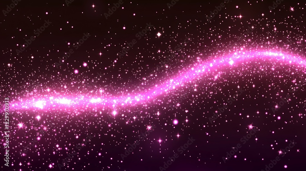 Fototapeta premium Pink Sparkling Stardust Wave Across Dark Background