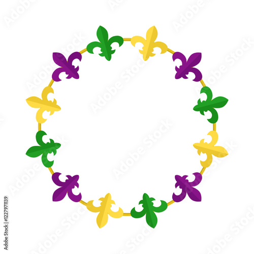 Fleur de Lys Flower vector circle frame. Empty border for Mardi Gras promotion. Garland frame isolated template on white