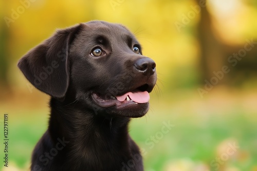 Wallpaper Mural A joyful Labrador puppy surrounded by greenery exudes warmth and happiness in an outdoor setting. Torontodigital.ca