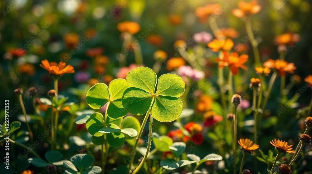 Four-leaf clover in natural style in green colors representing good luck Four-leaf clover in natural style in green colors representing good luck