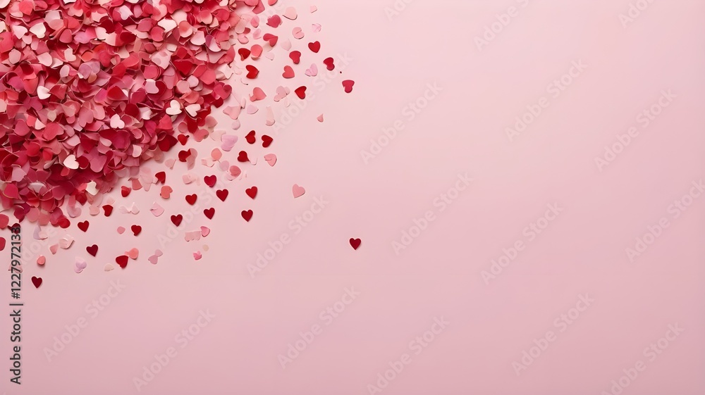 A playful arrangement of tiny red and pink heart confetti scattered randomly.
A playful arrangement of tiny red and pink heart confetti scattered randomly.