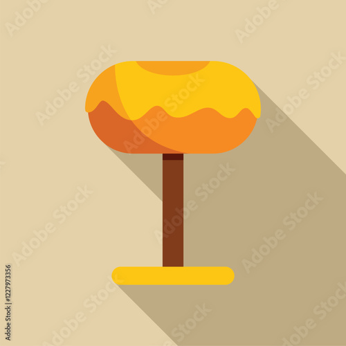 Caramel apple dipped in yellow candy melts on a stick with long shadow, perfect for autumn celebrations and county fairs