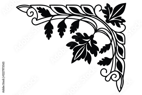 Elegant floral corner ornament silhouettes in black, perfect for microstock vector designs. photo