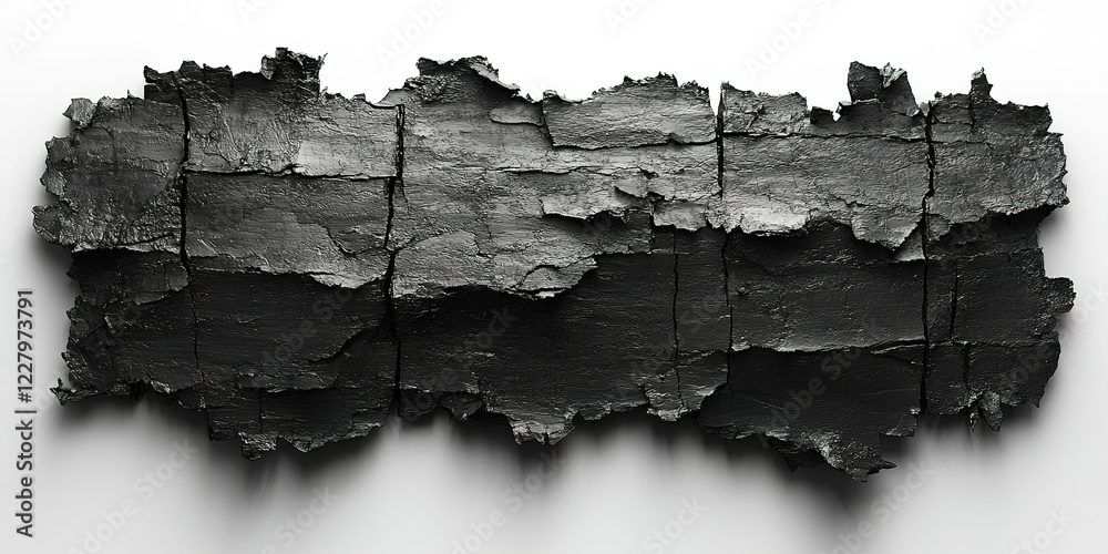 Naklejka premium Detailed texture of black bark fragments arranged artistically on a light background