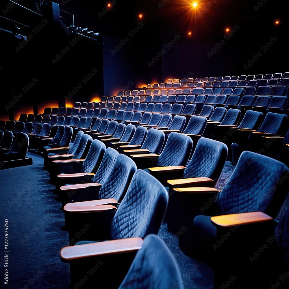 Naklejka premium Empty cinema interior featuring plush velvet seats.