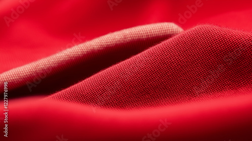 Close-up of red fabric texture with soft folds and shadows. Perfect for textile design, fashion materials, or abstract backgrounds.