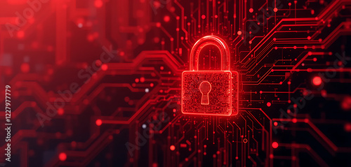 Abstract block chain cyber security net red Color gradient background, lock inspired, minimalist, chain digital lock, 
