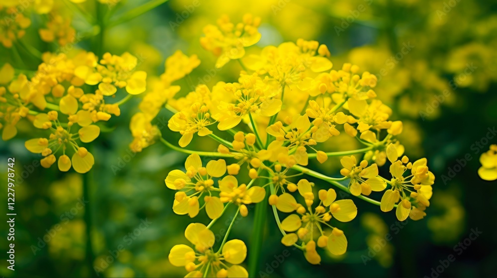 Vibrant Yellow Ferula Flower Field. Closeup of Lush Greenery and Macro Blossoms in Nature Garden Background for Summer or Spring Vibrant Yellow Ferula Flower Field. Closeup of Lush Greenery and Macro Blossoms in Nature Garden Background for Summer or Spring