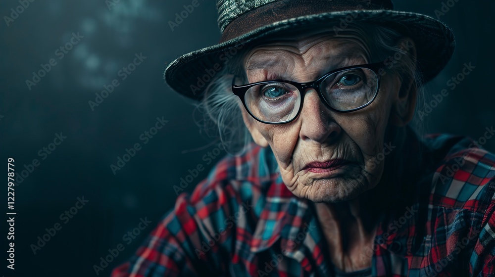 An Elderly woman with glasses and a fierce expression An Elderly woman with glasses and a fierce expression