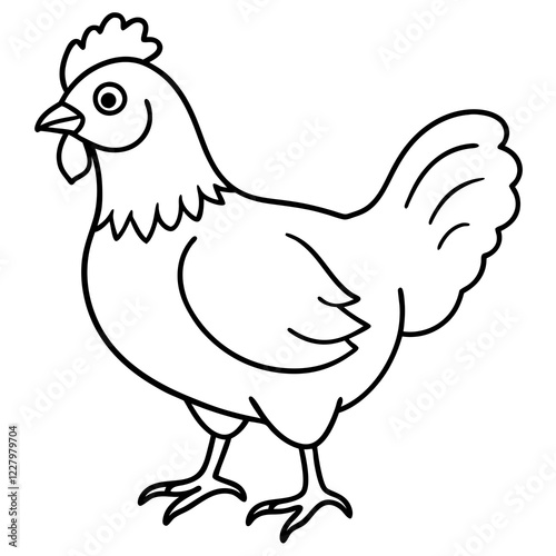 Cute Chicken Line Art Silhouette Black Vector Carton Illustration