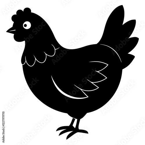 Cute Chicken Line Art Silhouette Black Vector Carton Illustration