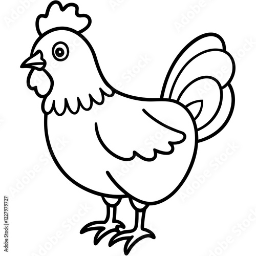 Cute Chicken Line Art Silhouette Black Vector Carton Illustration