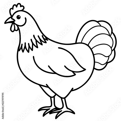 Cute Chicken Line Art Silhouette Black Vector Carton Illustration