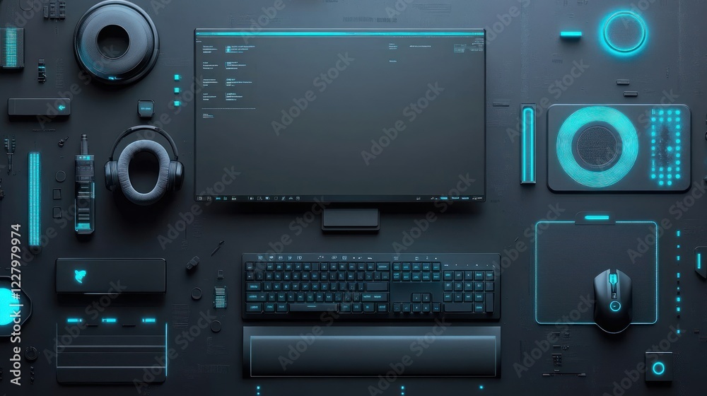 Obraz premium Futuristic Gaming Setup With Modern Tech Gadgets