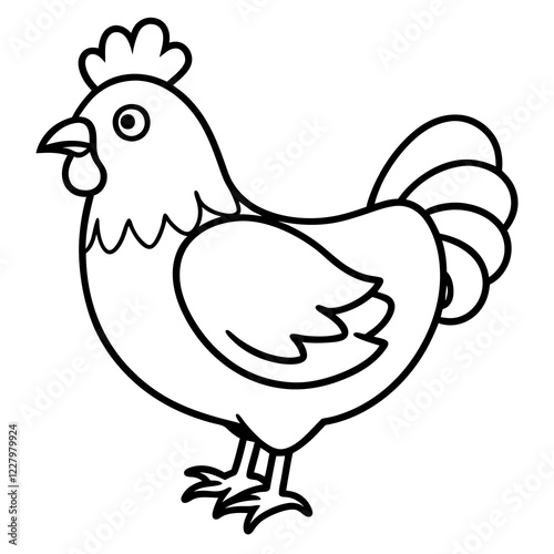 Cute Chicken Line Art Silhouette Black Vector Carton Illustration