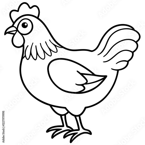 Cute Chicken Line Art Silhouette Black Vector Carton Illustration