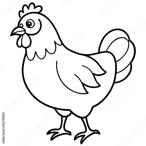 Cute Chicken Line Art Silhouette Black Vector Carton Illustration