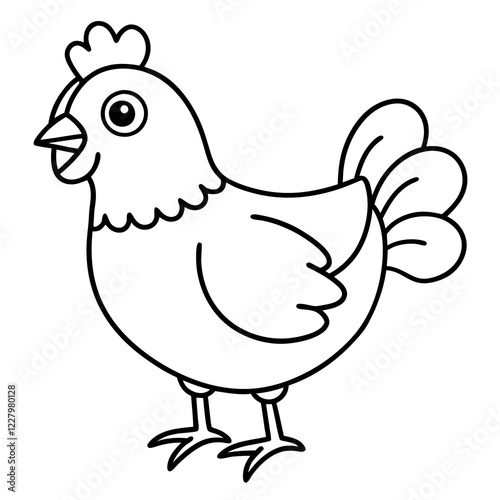 Cute Chicken Line Art Silhouette Black Vector Carton Illustration
