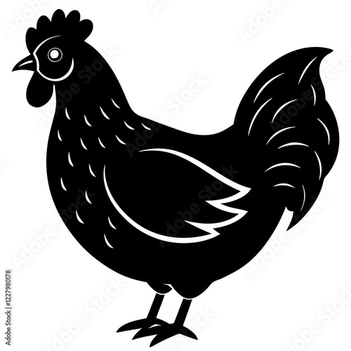 Cute Chicken Line Art Silhouette Black Vector Carton Illustration