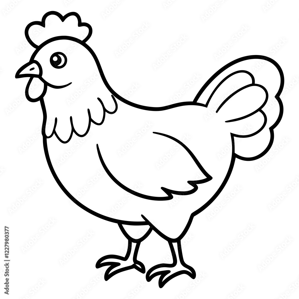 Cute Chicken Line Art Silhouette Black Vector Carton Illustration Cute Chicken Line Art Silhouette Black Vector Carton Illustration