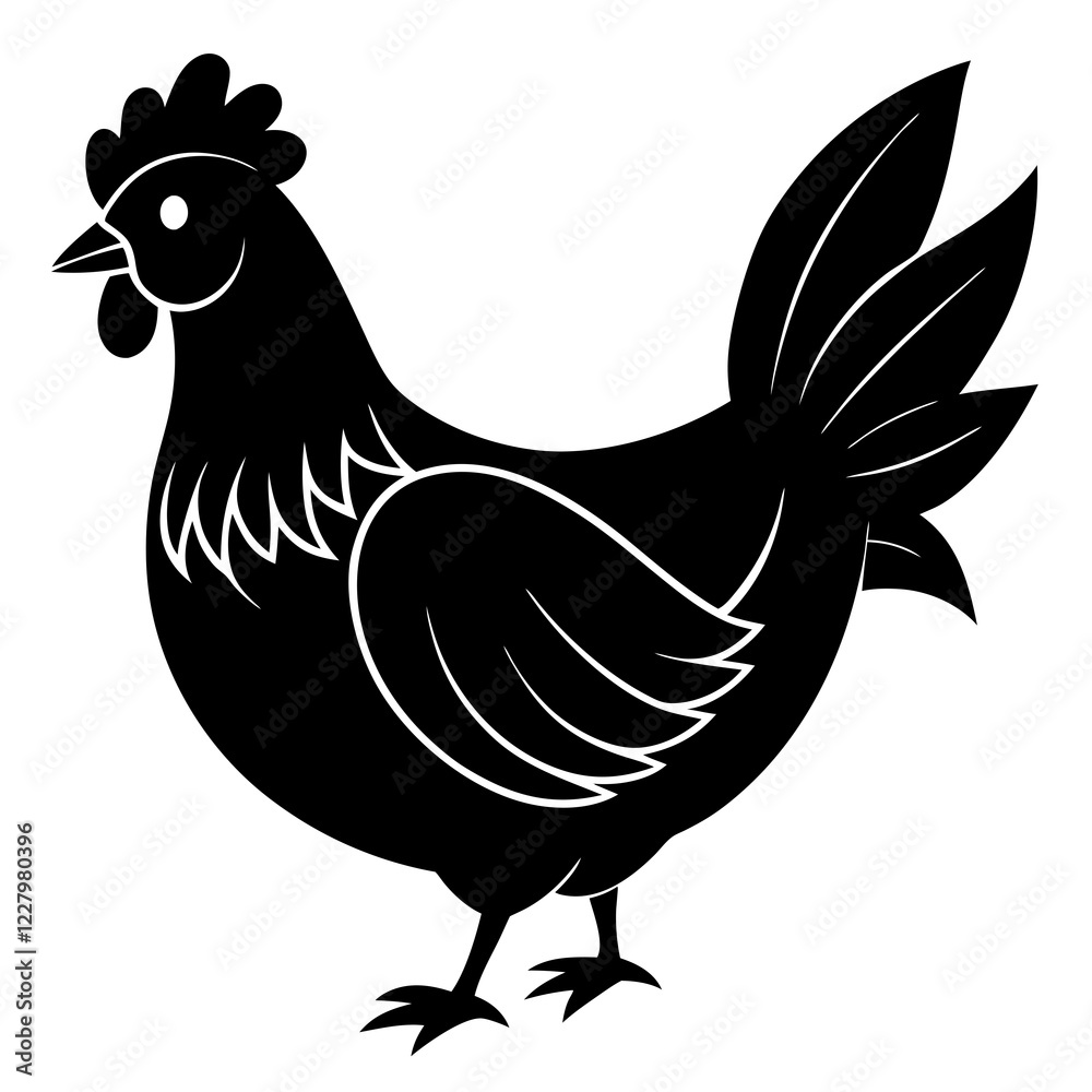 Obraz premium Cute Chicken Line Art Silhouette Black Vector Carton Illustration