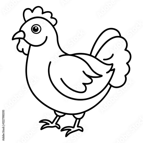 Cute Chicken Line Art Silhouette Black Vector Carton Illustration