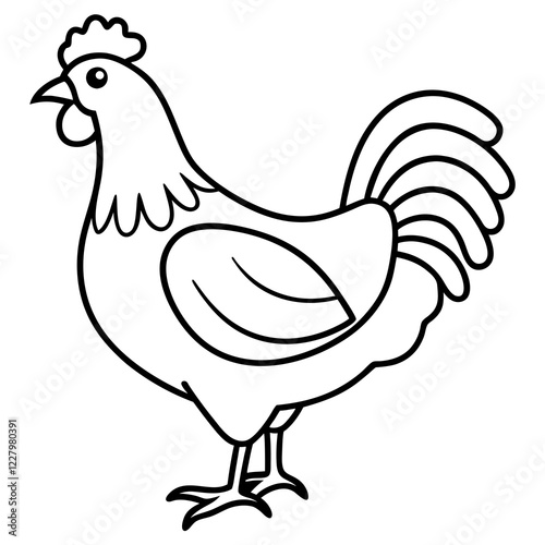 Cute Chicken Line Art Silhouette Black Vector Carton Illustration