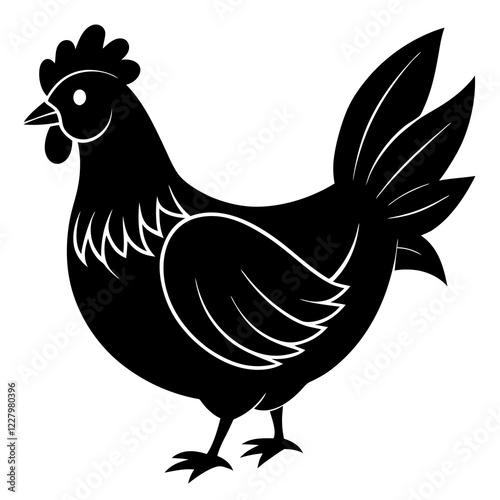 Cute Chicken Line Art Silhouette Black Vector Carton Illustration