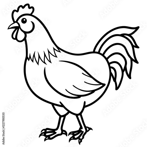 Cute Chicken Line Art Silhouette Black Vector Carton Illustration