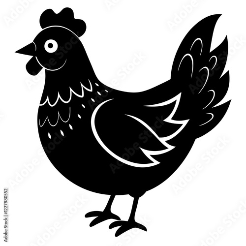 Cute Chicken Line Art Silhouette Black Vector Carton Illustration