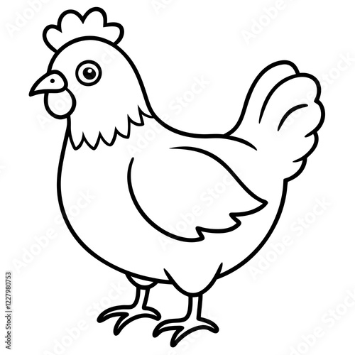 Cute Chicken Line Art Silhouette Black Vector Carton Illustration