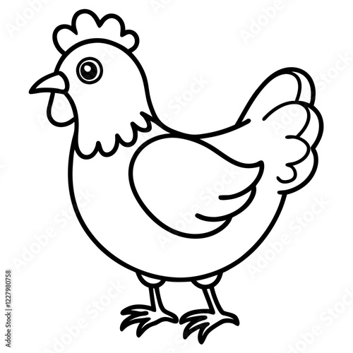 Cute Chicken Line Art Silhouette Black Vector Carton Illustration
