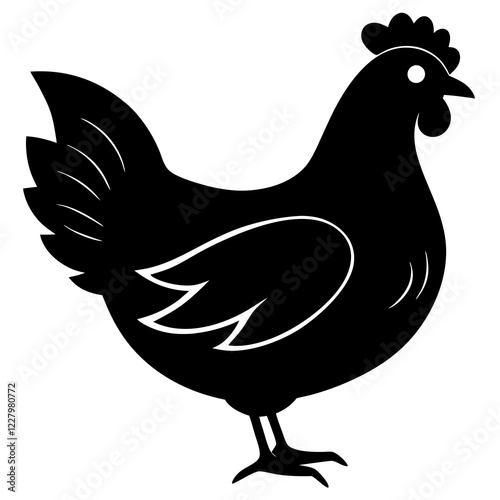Cute Chicken Line Art Silhouette Black Vector Carton Illustration