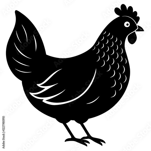 Cute Chicken Line Art Silhouette Black Vector Carton Illustration