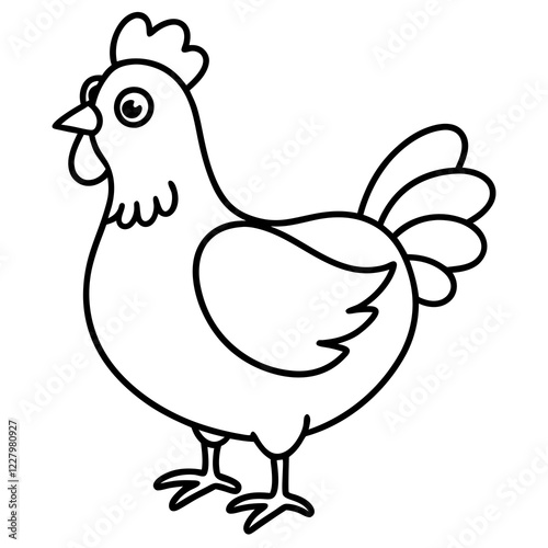 Cute Chicken Line Art Silhouette Black Vector Carton Illustration