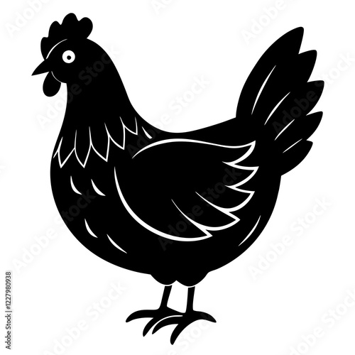 Cute Chicken Line Art Silhouette Black Vector Carton Illustration