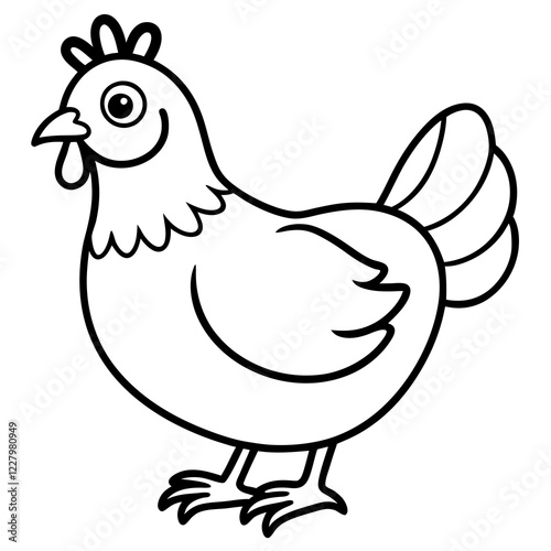 Cute Chicken Line Art Silhouette Black Vector Carton Illustration
