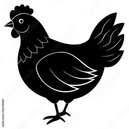 Cute Chicken Line Art Silhouette Black Vector Carton Illustration