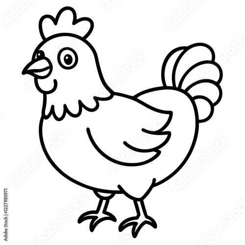 Cute Chicken Line Art Silhouette Black Vector Carton Illustration